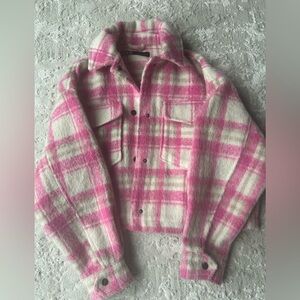 Pink and white plaid Zara shacket/jacket